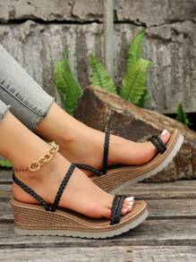 大码女式编织厚底防水舒适凉鞋