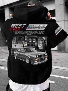 Manfinity EMRG Men's Casual Oversized Hoodie With Car And Letter Design Going Out Graphic Long Sleeve Hoodie, For Friends, Husband, Boyfriend Gifts