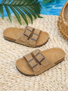 夏季男女兼用海灘搭扣涼鞋，舒適防滑波扣拖鞋適用於兒童 - 卡其色 - 查看 4