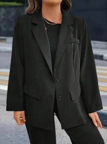 Calvaya 大尺碼翻領長袖西裝外套 - 黑色 - 查看 3