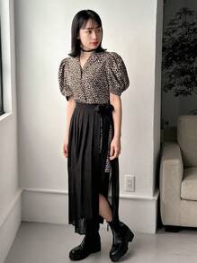 FRIFUL Women's Long Leopard Print Patchwork 2 In 1 Dress Sundress Maxi Dress - Black - View 4