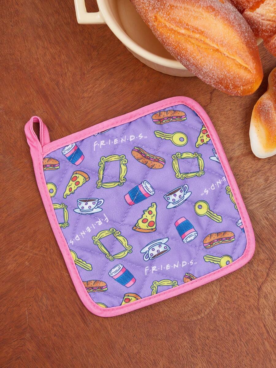 FRIENDS X SHEIN Maldives & Trilu Chip Print Heat Resistant Kitchen Baking Accessories, Choose From Gloves Or Pot Holders, Oven-Friendly, Thick Pad Insulation - Purple - View 1