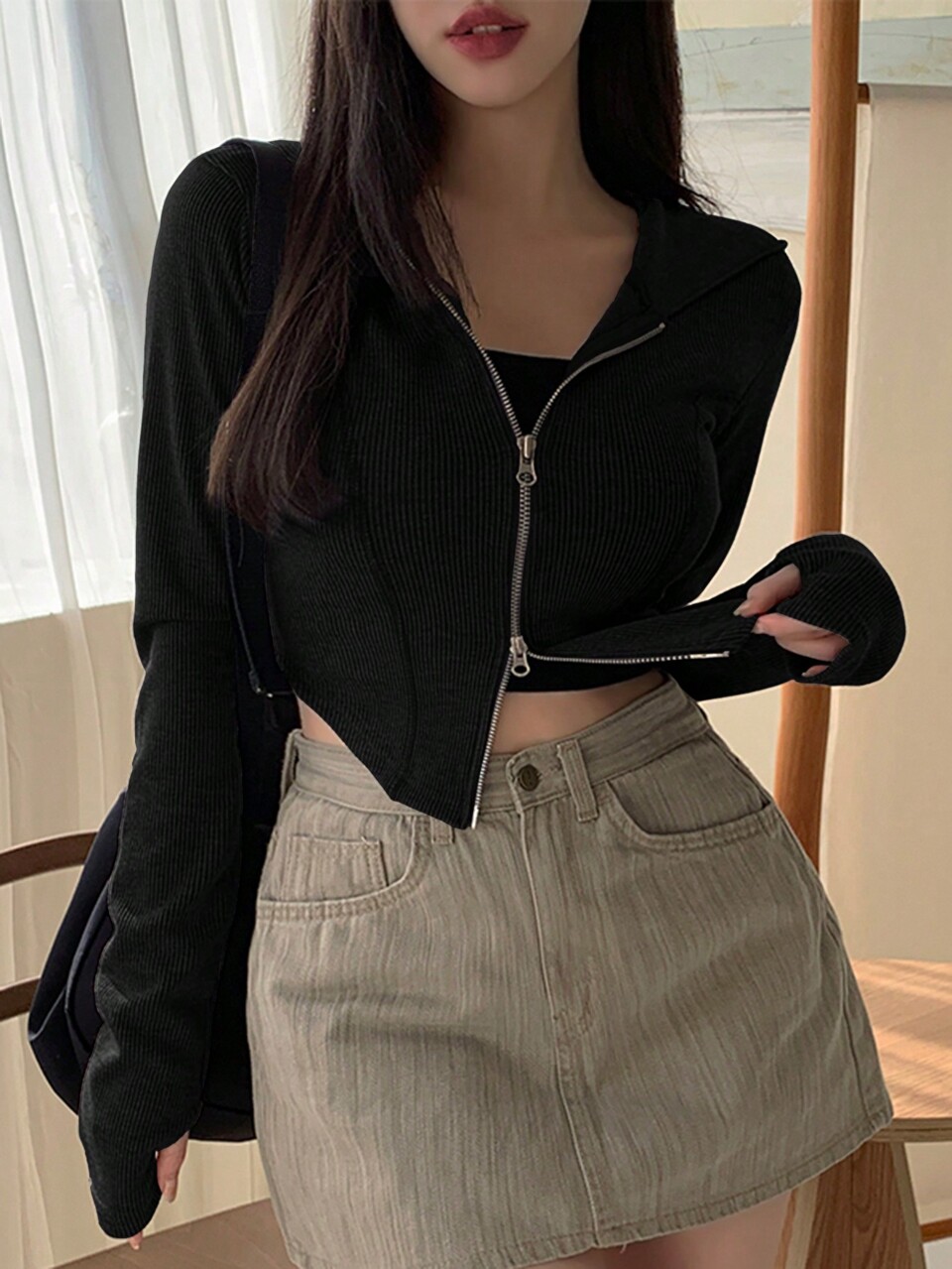 Women's Open Front Short Tight Hooded T-Shirt, Suitable For Spring And Summer Long Sleeve Women Tops Crop Women Tops