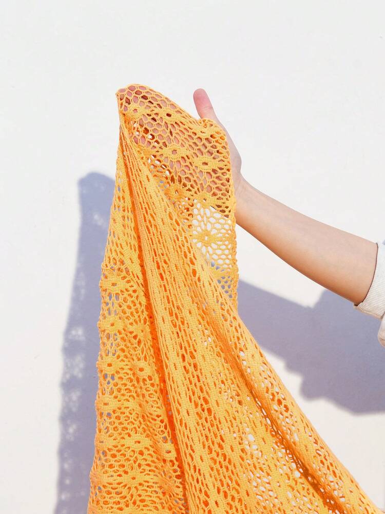 SHEIN Maija Women's Plain Hollow Out Knit See Through Two Pieces Set For Vacation