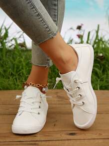 Women's 2024 Spring & Summer Casual Lightweight Versatile Slip-On Lace-Up Sneakers - White - View 2