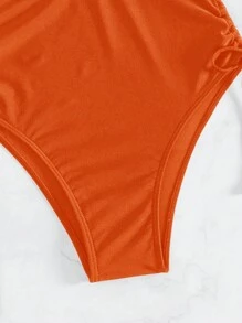 Swim SXY Màu thuần Xu hướng: Cắt giảm Áo tắm một mảnh Với dây rút Bên - trái cam - Xem 4
