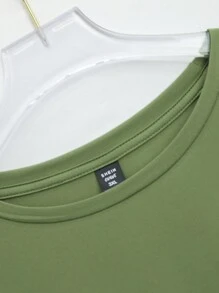 Flirla 女式大码休闲短袖夏季 T 恤，带字母图案 - 墨綠色 - 查看 5