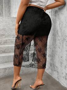 Allurite Solid Color Lace Splice Slit Skirt Fall Cloth For Women