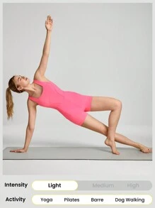 GLOWMODE 4.3英寸 FeatherFit™ 收腹侧袋连体衣 U型后背防滑口袋轻度支撑低冲击瑜伽馆健身房日常夏季 - 粉色 - 查看 6