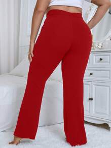 Plus Size Solid Color Elastic Waist Flare Pants For New Year Clothes Fall Cloth For Women - Red - View 2