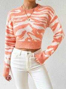 SHEIN LUNE Tiger Stripes Pattern Cropped Sweater
