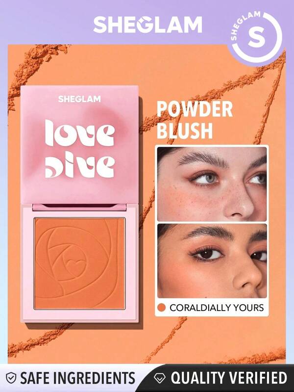 SHEGLAM Love Dive Tender Heart Powder Blush-Coraldially Yours Matte Finish Blush Highly Pigmented Non-Fading Long Lasting Natural Lightweight Blendable Silky Smooth Blusher Christmas Valentine's Day Giftntine's Day Blush Graduation Birthday Holiday Summer Fall Autumn Y2K Fancy Fashion Women Makeup Cosmetic Party Beach Travel Camping Outdoors School Campus Trip Festivals Decor Gift Present Rose Girl Cosplay Best Color Charm Vibe