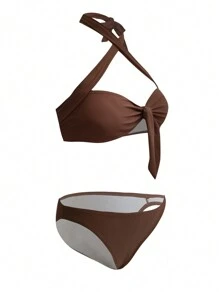 SHEIN Swim Bộ bikini cổ yếm đi biển mùa hè - Nhiều màu - Xem 5