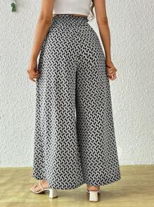 SHEIN Maternity Loose High Waist Wide Leg Pants With All-Over Print For Summer - Navy Blue - View 2