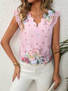 SHEIN Clasi Của phụ nữ In hoa Viền ren Áo sơ mi Đối với Mùa xuân/Mùa hè - Nhiều màu - Xem 3