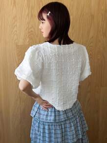 FRIFUL Women's Round Neck Solid Color Bubble Sleeve Fashionable And Versatile Spring/Summer Short Sleeve T-Shirt