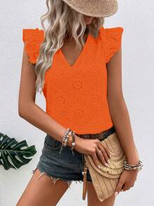 Breezaya 女士夏季荷叶袖刺绣衬衫