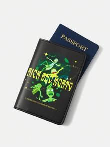 Rick and Morty X SHEIN Cartoon Letter Print Pu Passport Holder - Black - View 6