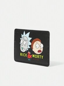 Rick and Morty X SHEIN Cartoon And Letter Print Mini Card Holder Wallet - Black - View 2