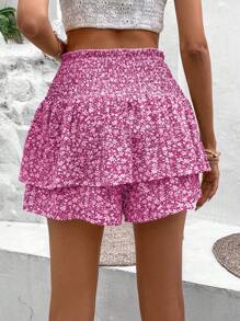Breezaya 女性全印花抽繩夏季短褲,隨機切割圖案 - 玫紅色 - 查看 2