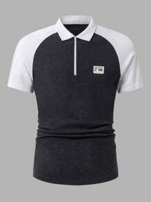 RueChic Men's Turn-Down Collar Splice Leisure Polo Shirt For Spring/Summer - Multicolor - View 1
