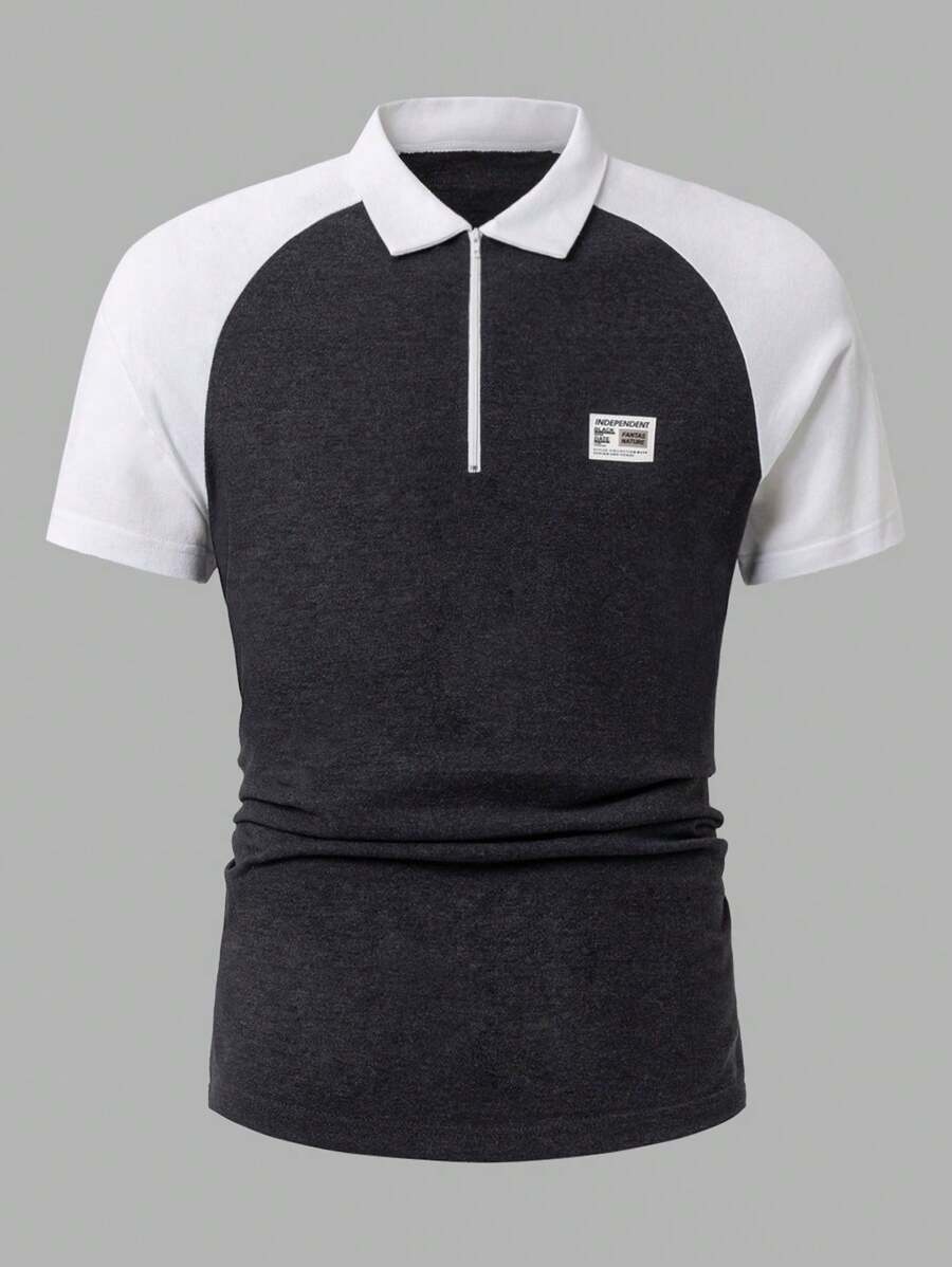 RueChic Men's Turn-Down Collar Splice Leisure Polo Shirt For Spring/Summer - Multicolor - View 1