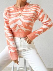 SHEIN LUNE Tiger Stripes Pattern Cropped Sweater