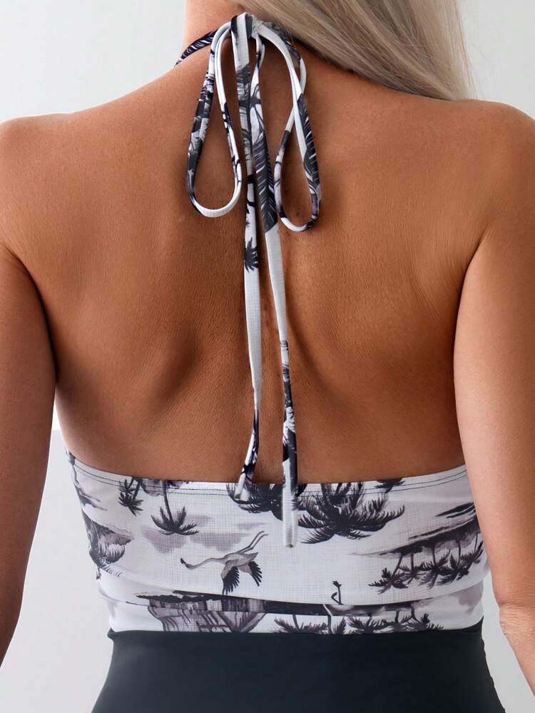 Women's Printed Solid Color Patchwork Sexy One Piece Swimsuit Summer