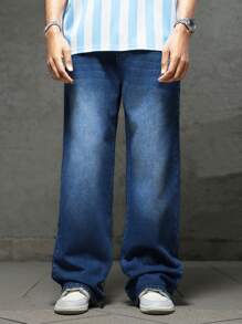 Men's Blue Casual Wide Leg Jeans For Daily Wear - Medium Wash - View 4