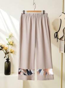 EMERY ROSE 大尺碼女士夏季植物印花v領短袖上衣和褲子套裝,適合休閒寬鬆穿著 - 彩色 - 查看 7