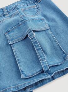 SHEIN PETITE Women's Casual Denim Mini Skirt With Pockets - Blue - View 4