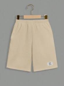 SHEIN Tween Boy Comfortable Solid Color Short Sleeve Polo Shirt With Solid Color Shorts Outfits For Spring And Summer