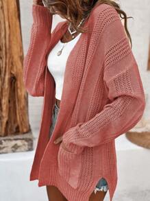 SHEIN LUNE Áo len cardigan dệt kim màu trơn có túi cho nữ, áo dài tay - Hồng - Xem 5