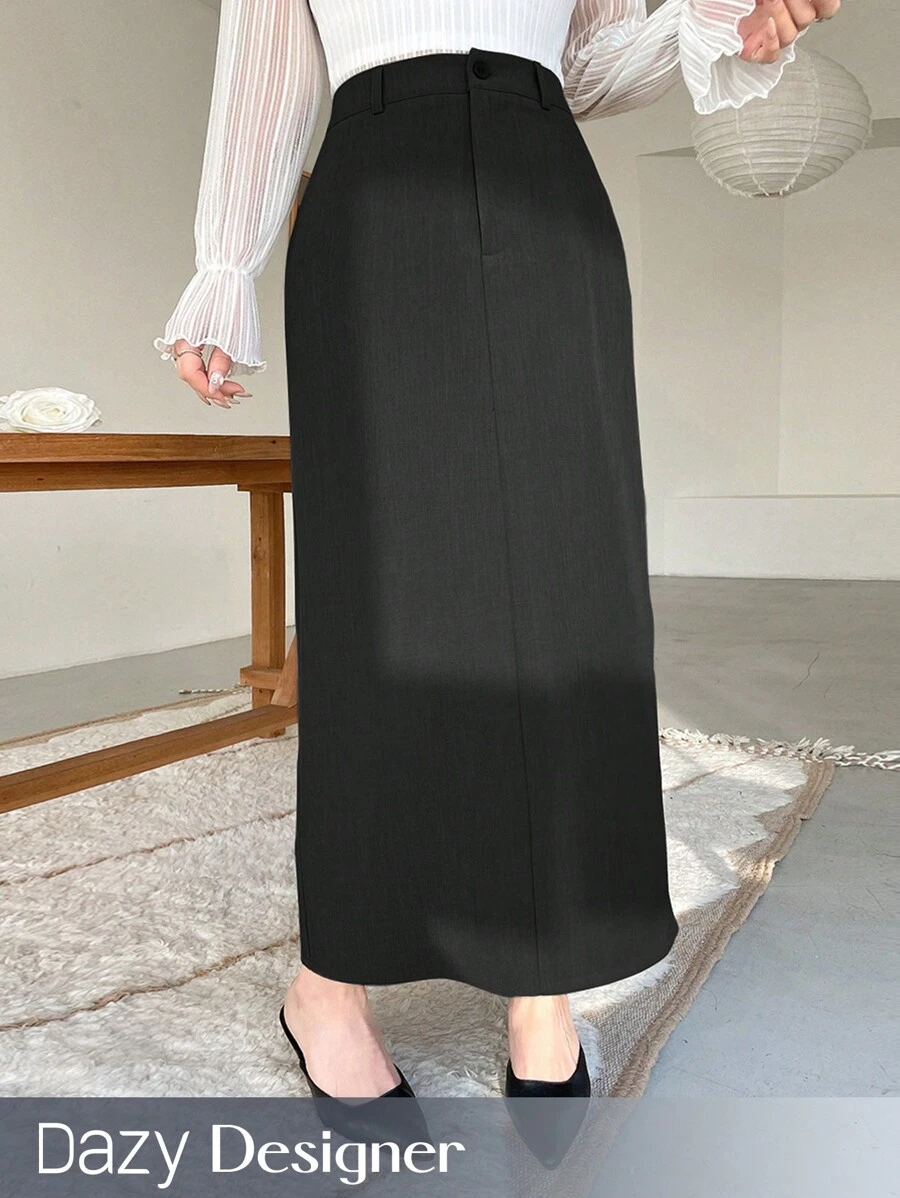 Dazy Designer Casual And Versatile Split Straight Skirt For Spring And Summer Outings,Back To School Clothes - Black - View 1