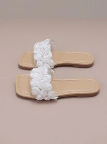 儿童时尚系带白色网眼花朵休闲凉鞋 - 白色 - 查看 4