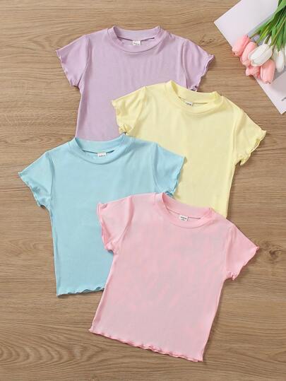 SHEIN WESTFADE Young 4pcs Summer Solid Color Round Neck Short Sleeve Casual T-Shirt For Young Girls, School, Campus, College