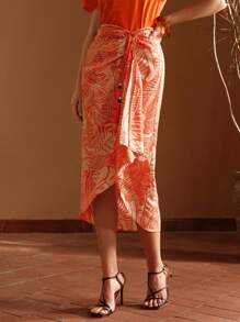 MOTF PREMIUM 熱帶印花不對稱下擺披風裙 - 彩色 - 查看 7