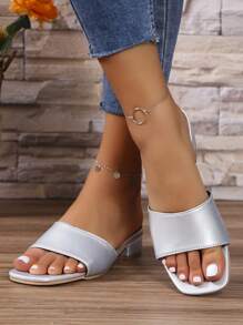 Women's Stylish & Comfortable Square Toe Silver Sandals With Open Toe, Slingback Strap And Low Heel - Silver - View 2
