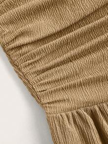 SHEIN EZwear 夏季休閒褶皺質感寬腿連身褲,露肩上衣