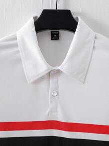 Manfinity Homme Men's Letter Print Color Block Polo Shirt - White - View 6