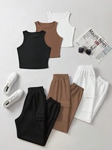 SHEIN Unity Bộ đồ hai mảnh thời trang Hunchun Style Tank Top và quần dài cho nữ - Nhiều màu - Xem 1