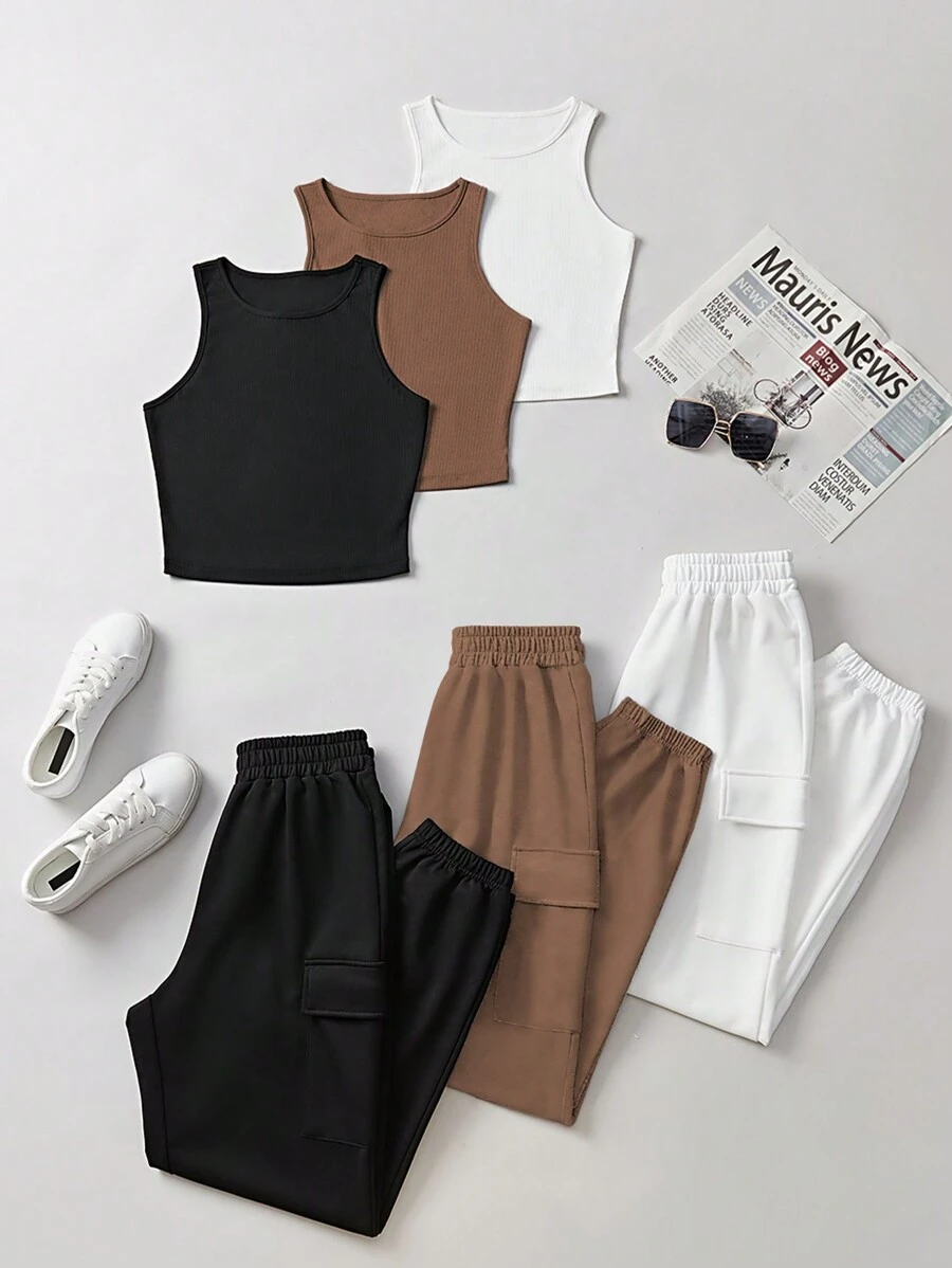 SHEIN Unity Bộ đồ hai mảnh thời trang Hunchun Style Tank Top và quần dài cho nữ - Nhiều màu - Xem 1