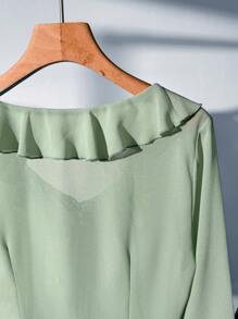 Firerie 女士绿色不对称荷叶边浪漫度假超长袖衬衫 - 綠色 - 查看 5