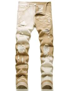 Herren Jeans in Große Größen mit modischem Destroyed-Look und Heavy Wash - Khaki - Übersicht 1