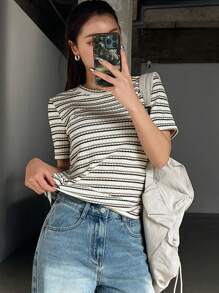 DAZY 女士短袖条纹T恤夏季 - 彩色 - 查看 5