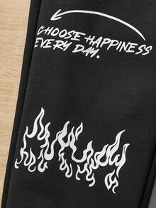 SHEIN 青少年女孩甜美酷炫針織面印花短袖圓領上衣+有趣口號印花捲邊褲套裝，適合日常穿著 - 白色 - 查看 4