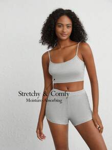 Ocili Soft Ribbed Knit Slip & Shorts Set Breathable-Grey - Grey - View 1