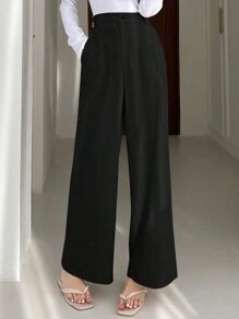 Dazy Designer Ladies' Business/Office Loose Fit Suit Pants Linen - Black - View 6