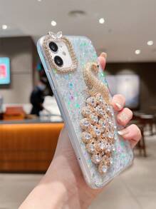 Rhinestone Peacock Decor Phone Case Compatible With iPhone15/15Plus/15Pro/15Promax