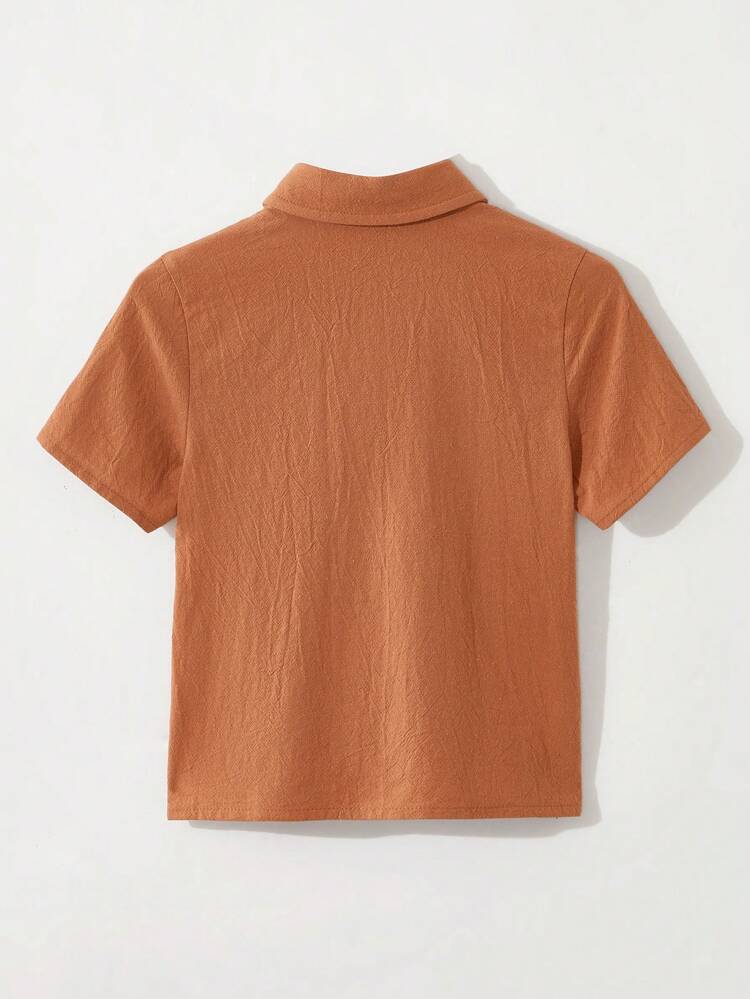 Young Girl Woven Short Sleeve Solid Color Casual Shirt